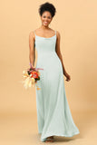 Sheath Spaghetti Straps Long Chiffon Bridesmaid Dress