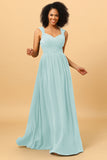 A Line Sweetheart Chiffon Floor Length Bridesmaid Dress with Heart Shaped Open Back