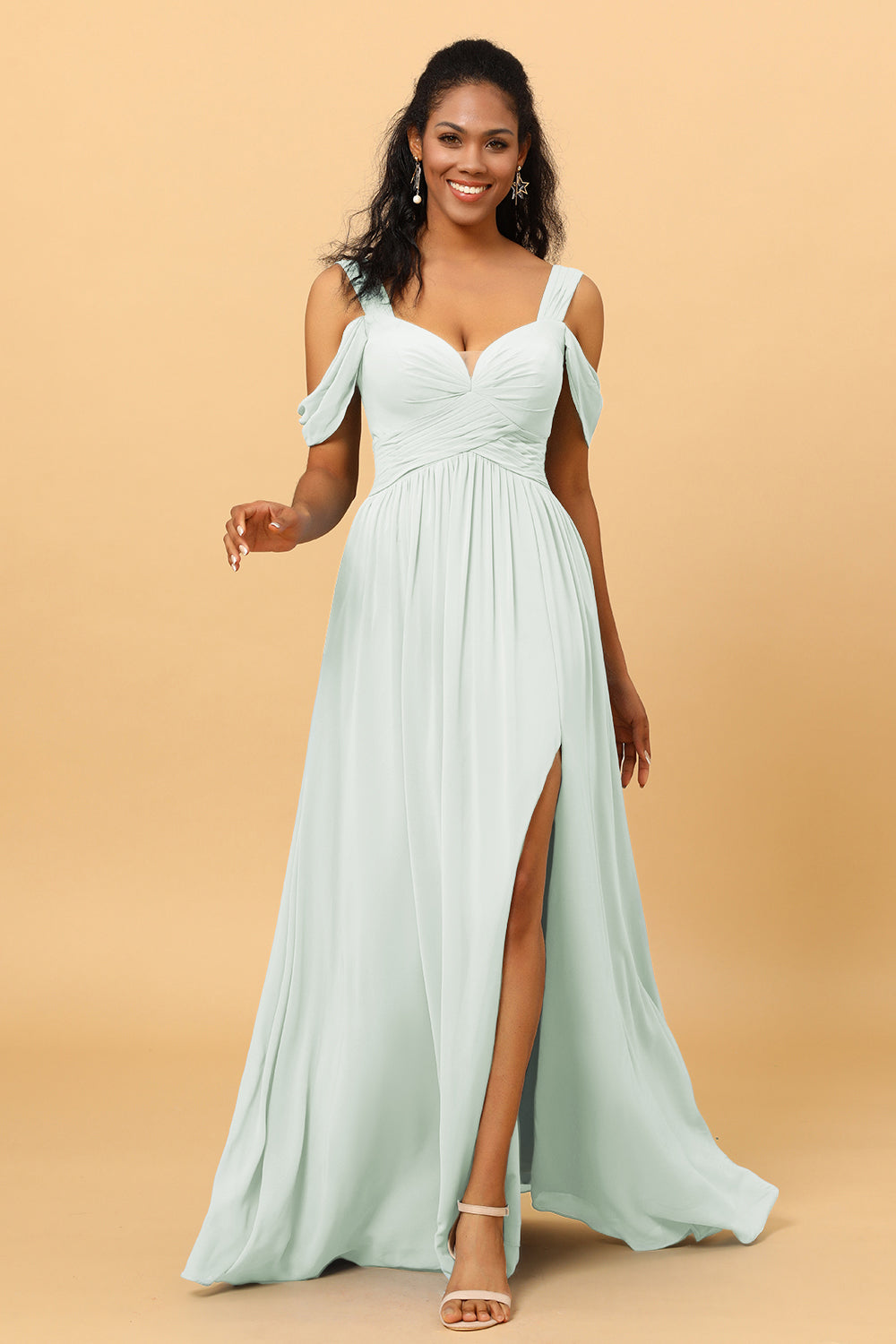 Wedtrend Women Bridesmaid Dress A Line V Neck Cold Shoulder Chiffon Formal Wedding Party Dress with Slit, Mint Wedtrend Women Bridesmaid Dress A Line V Neck Cold Shoulder Chiffon Formal Wedding Party Dress with Slit, Mint