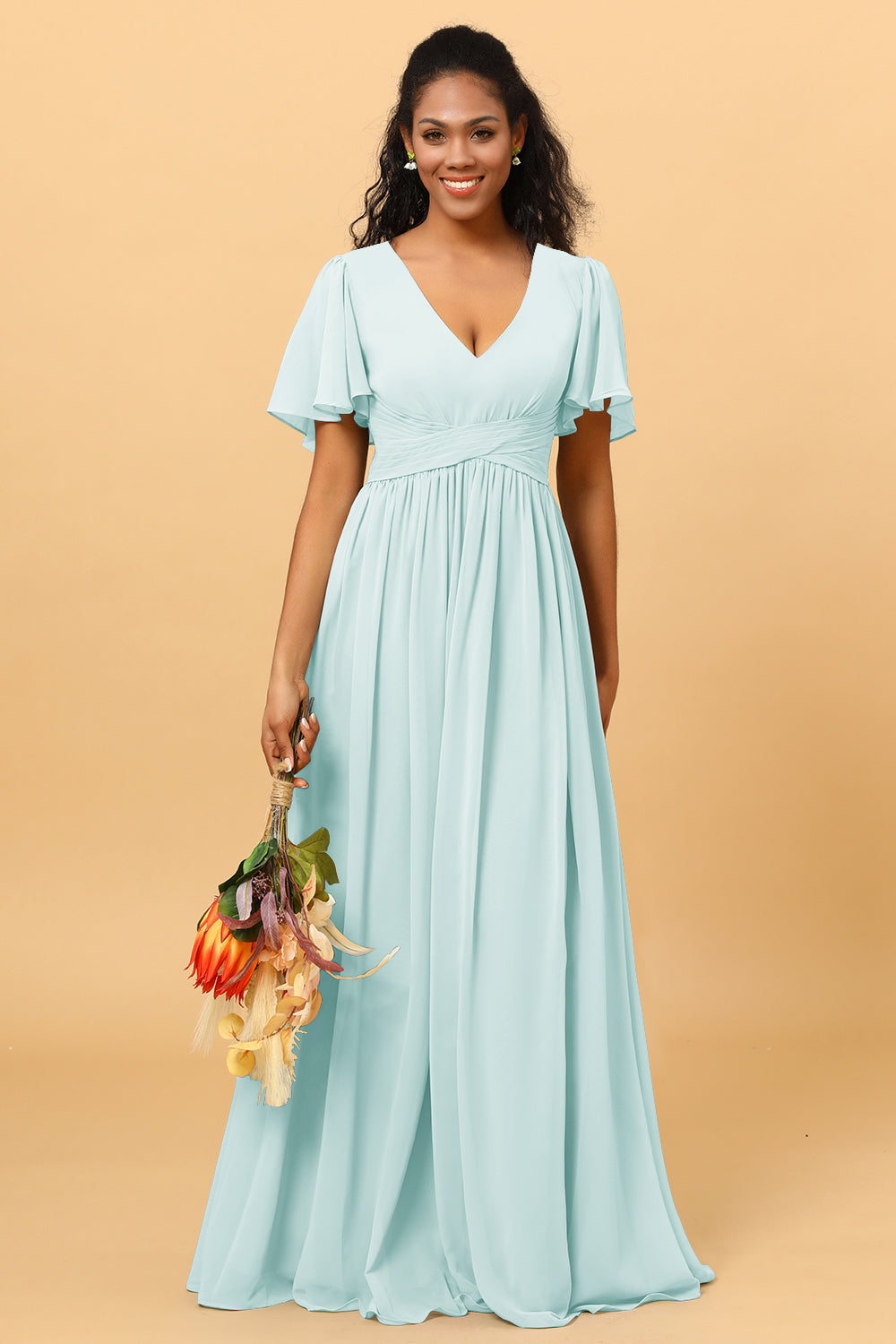 Wedtrend Women A Line V Neck Short Sleeves Floor Length Chiffon Bridesmaid Dress Formal Dress WEDTREND Wedtrend Women A Line V Neck Short Sleeves Floor Length Chiffon Bridesmaid Dress Formal Dress WEDTREND