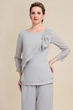 Elegant Grey Two-piece Chiffon Mother of The Bride Pant Suit
