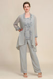 Elegant Appliques 3 Pieces Chiffon Mother of The Bride Jumpsuit with Wrap