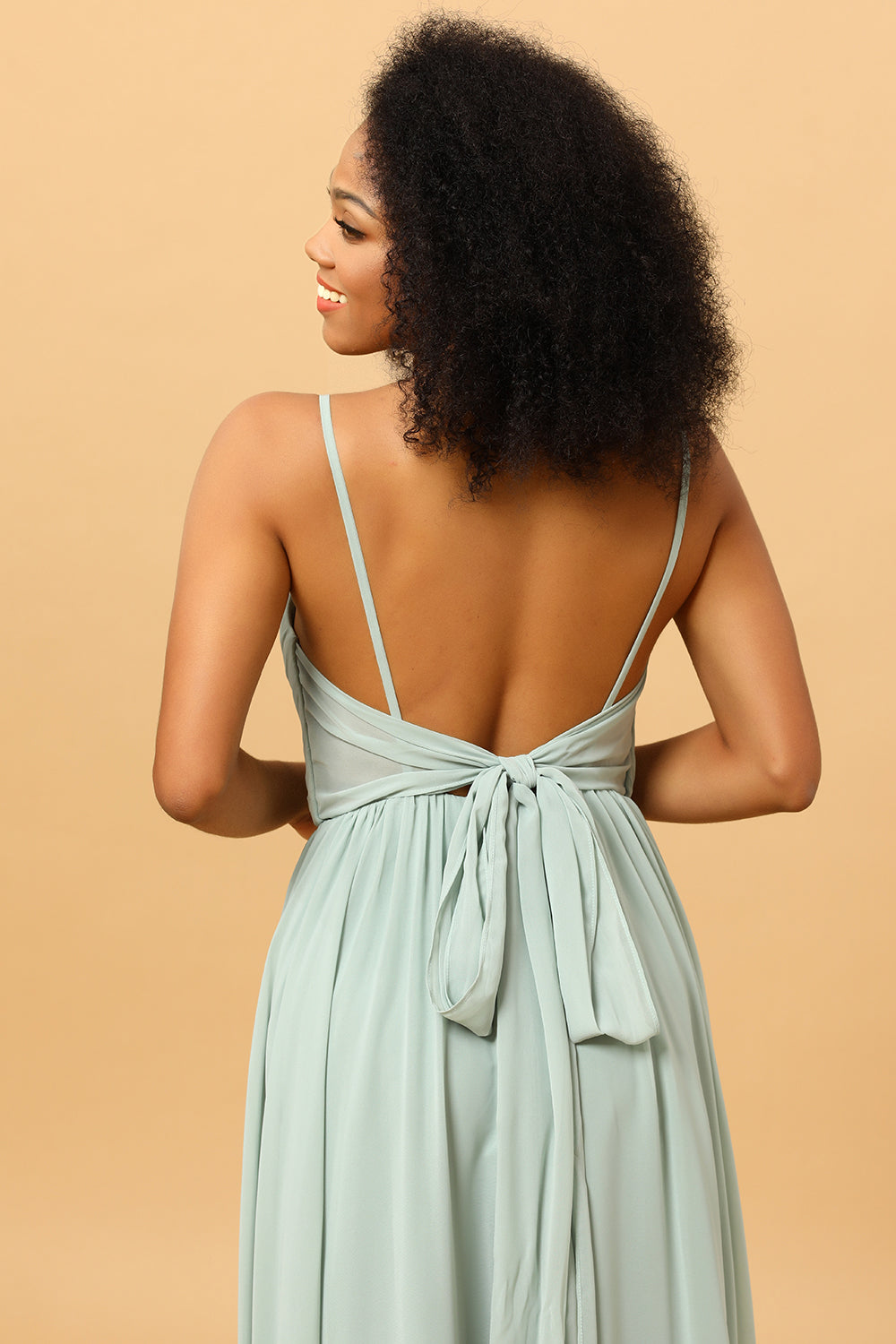 Wedtrend Women Light Green Spagehtti Straps Ruched Long Chiffon Bridesmaid Dress with Slit WEDTREND Wedtrend Women Light Green Spagehtti Straps Ruched Long Chiffon Bridesmaid Dress with Slit WEDTREND