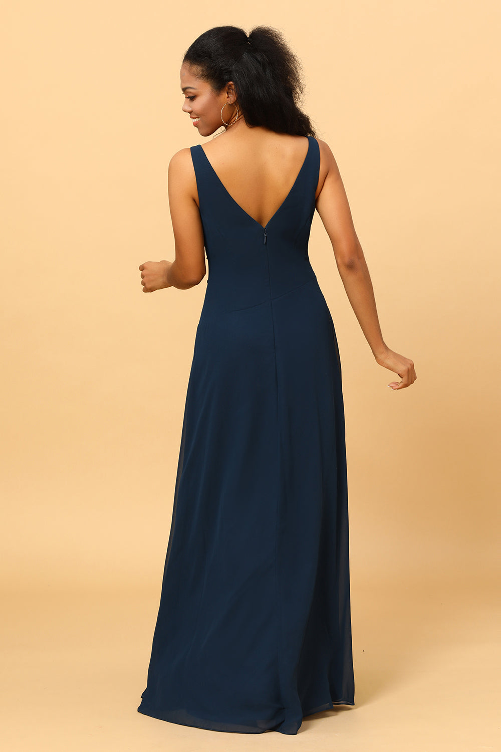 Wedtrend Dark Navy A Line V Neck Floor Length Long Chiffon Bridesmaid Dress With Slit Wedding Party Dress WEDTREND Wedtrend Dark Navy A Line V Neck Floor Length Long Chiffon Bridesmaid Dress With Slit Wedding Party Dress WEDTREND