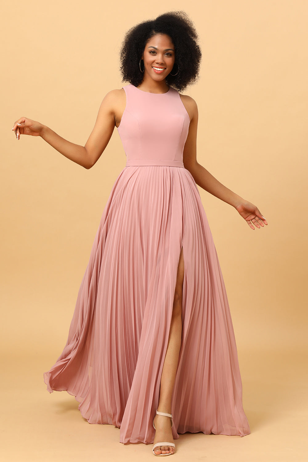 Wedtrend Dusty Rose Elegant A Line Halter Pleated Floor Length Long Chiffon Bridesmaid Dress with Slit WEDTREND Wedtrend Dusty Rose Elegant A Line Halter Pleated Floor Length Long Chiffon Bridesmaid Dress with Slit WEDTREND