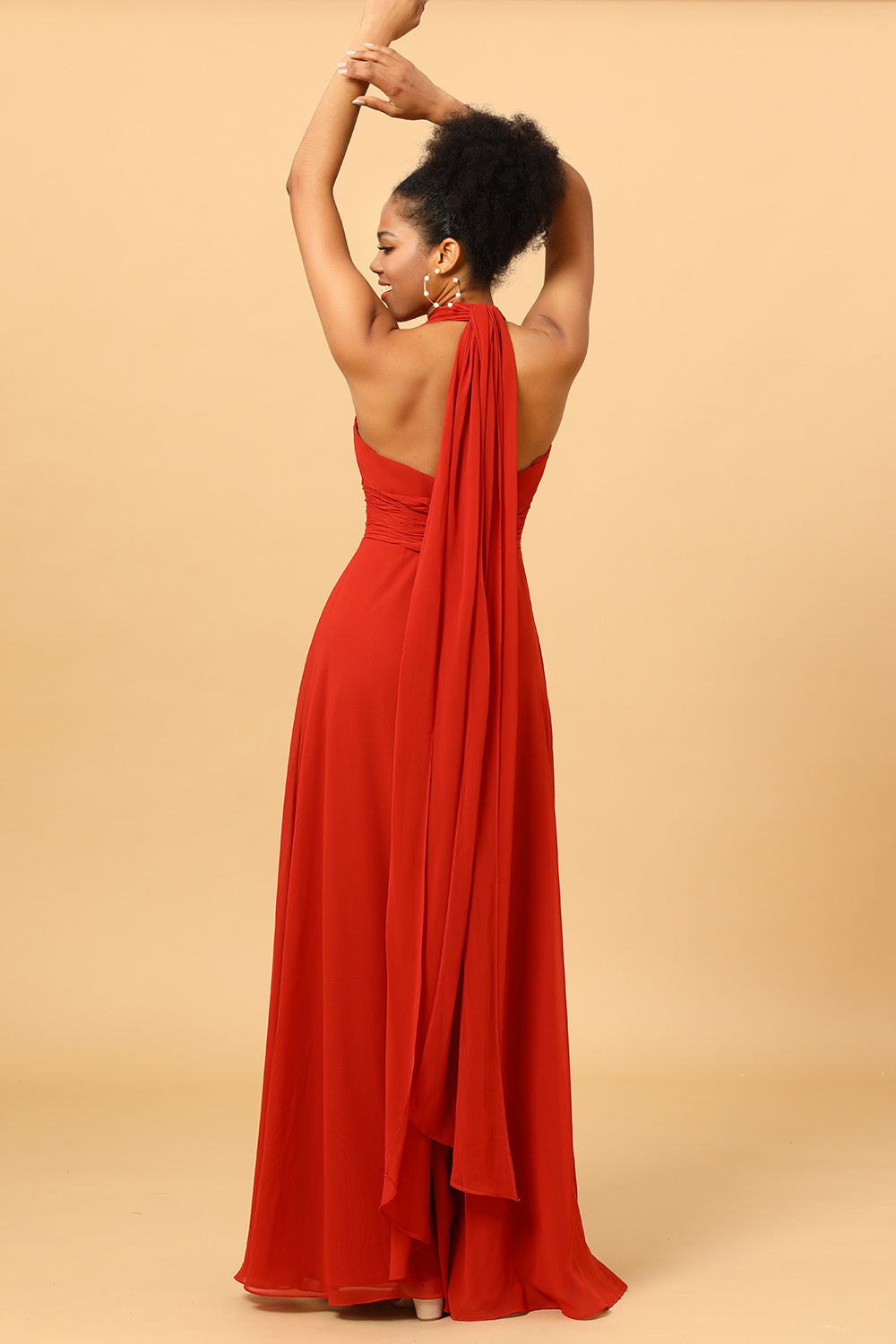 Wedtrend Women Rust Red Convertible Ruched Long Chiffon Bridesmaid Dress – WEDTREND