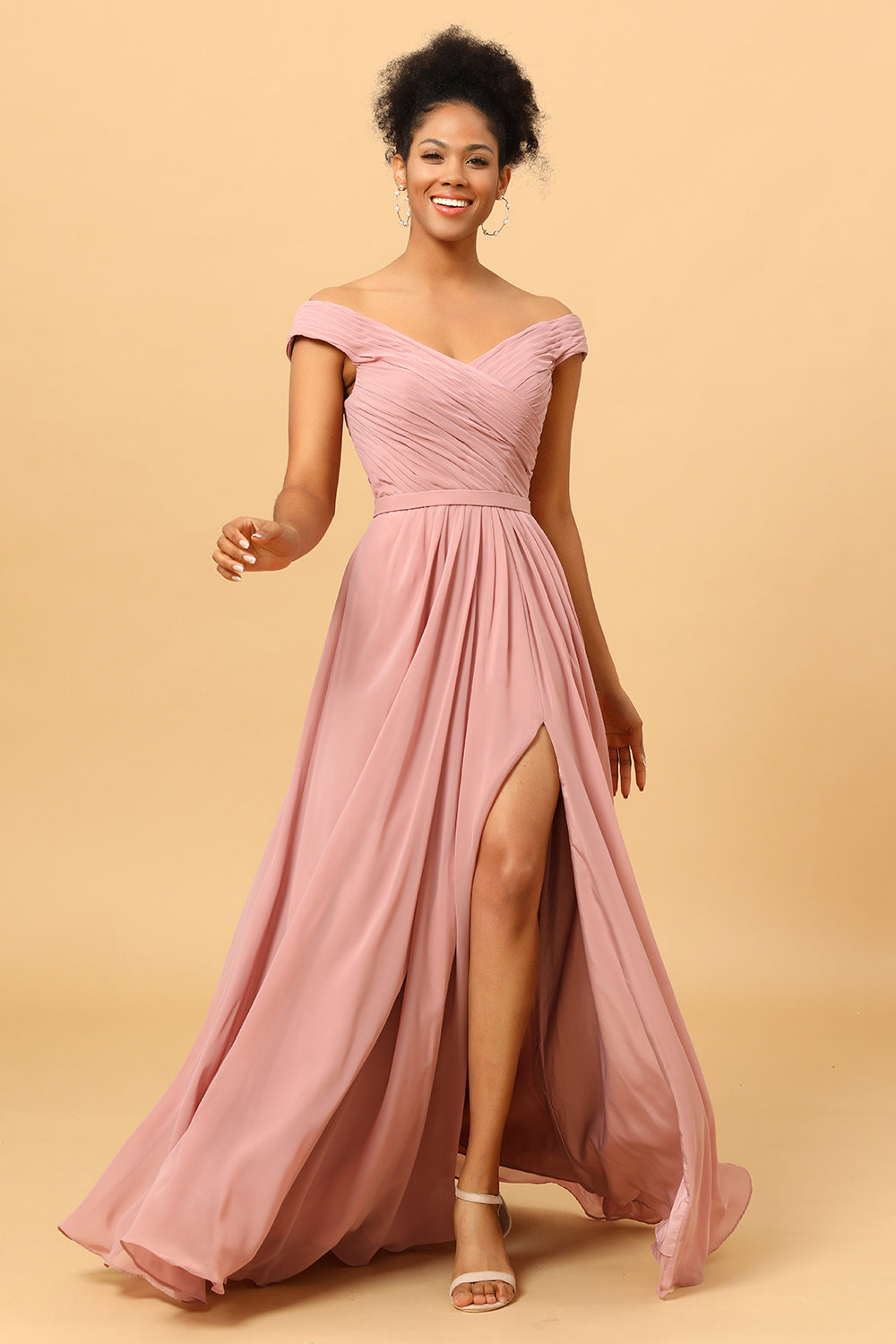 Wedtrend Women Dusty Rose Ruched Off the Shoulder Long Chiffon Bridesmaid Dress with Slit WEDTREND Wedtrend Women Dusty Rose Ruched Off the Shoulder Long Chiffon Bridesmaid Dress with Slit WEDTREND