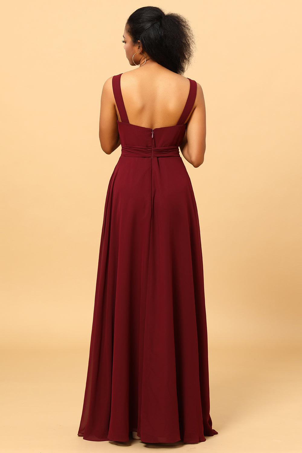 Wedtrend Cabernet A Line V Neck Floor Length Chiffon Long Bridesmaid Dress With Sleeveless, Cabernet / US22W