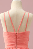 Coral A-Line Halter Floor Length Chiffon Junior Bridesmaid Dress