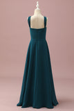 Dark Green A-Line Halter Floor Length Chiffon Junior Bridesmaid Dress