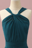 Dark Green A-Line Halter Floor Length Chiffon Junior Bridesmaid Dress