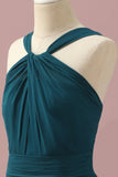 Dark Green A-Line Halter Floor Length Chiffon Junior Bridesmaid Dress