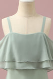 Dusty Sage Straps Cold Shoulder Chiffon Junior Bridesmaid Dress