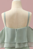 Dusty Sage Straps Cold Shoulder Chiffon Junior Bridesmaid Dress