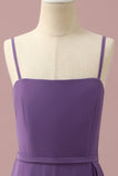 Purple A-Line Spaghetti Straps Long Chiffon Junior Bridesmaid Dress With Ruffles