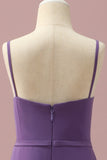 Purple A-Line Spaghetti Straps Long Chiffon Junior Bridesmaid Dress With Ruffles