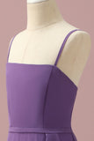 Purple A-Line Spaghetti Straps Long Chiffon Junior Bridesmaid Dress With Ruffles