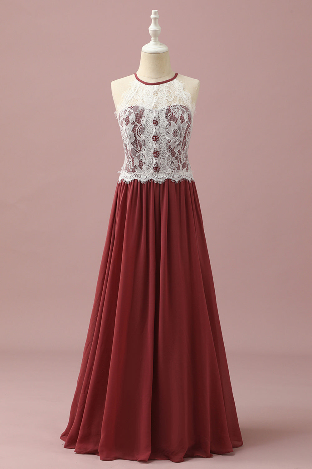 Wedtrend Burgundy A-Line Halter Floor-Length Junior Bridesmaid Dress With Floral Lace Wedding Party Dress WEDTREND Wedtrend Burgundy A-Line Halter Floor-Length Junior Bridesmaid Dress With Floral Lace Wedding Party Dress WEDTREND