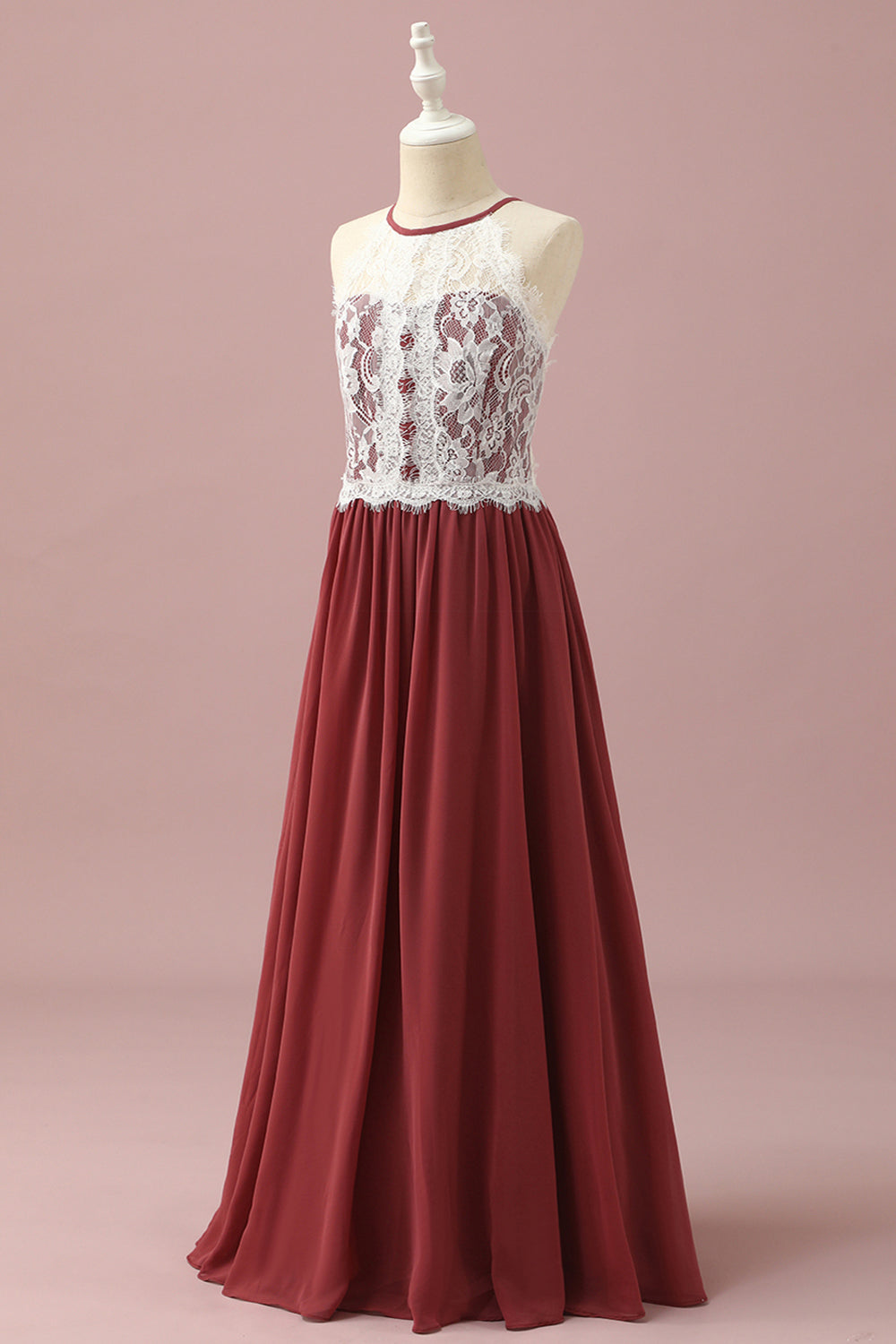 Wedtrend Burgundy A-Line Halter Floor-Length Junior Bridesmaid Dress With Floral Lace Wedding Party Dress WEDTREND Wedtrend Burgundy A-Line Halter Floor-Length Junior Bridesmaid Dress With Floral Lace Wedding Party Dress WEDTREND