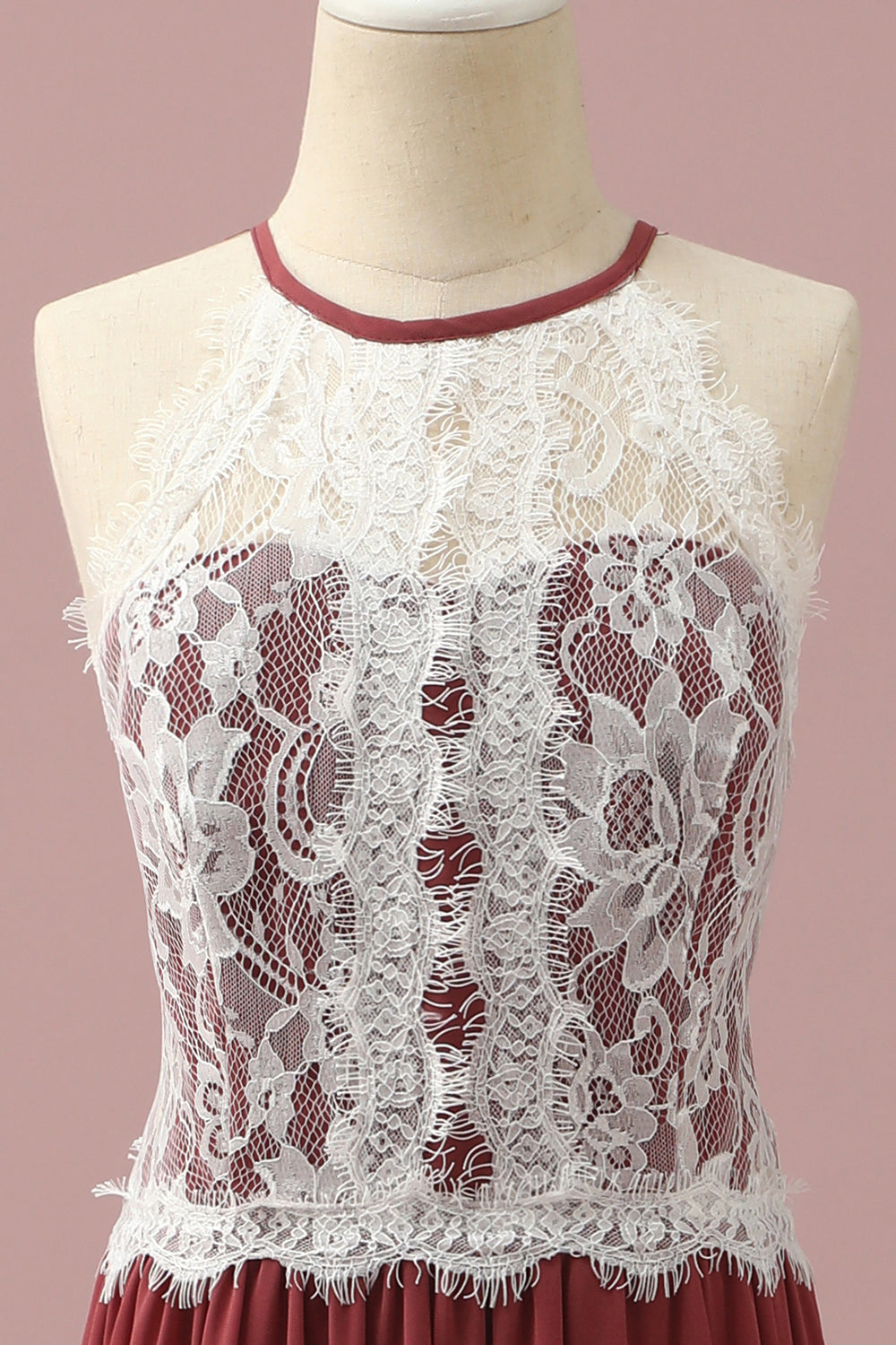 Wedtrend Burgundy A-Line Halter Floor-Length Junior Bridesmaid Dress With Floral Lace Wedding Party Dress WEDTREND Wedtrend Burgundy A-Line Halter Floor-Length Junior Bridesmaid Dress With Floral Lace Wedding Party Dress WEDTREND