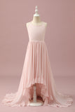 Blush Pink Halter High Low Chiffon Junior Bridesmaid Dress