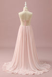 Blush Pink Halter High Low Chiffon Junior Bridesmaid Dress