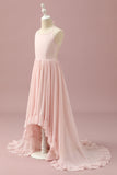 Blush Pink Halter High Low Chiffon Junior Bridesmaid Dress