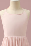 Blush Pink Halter High Low Chiffon Junior Bridesmaid Dress