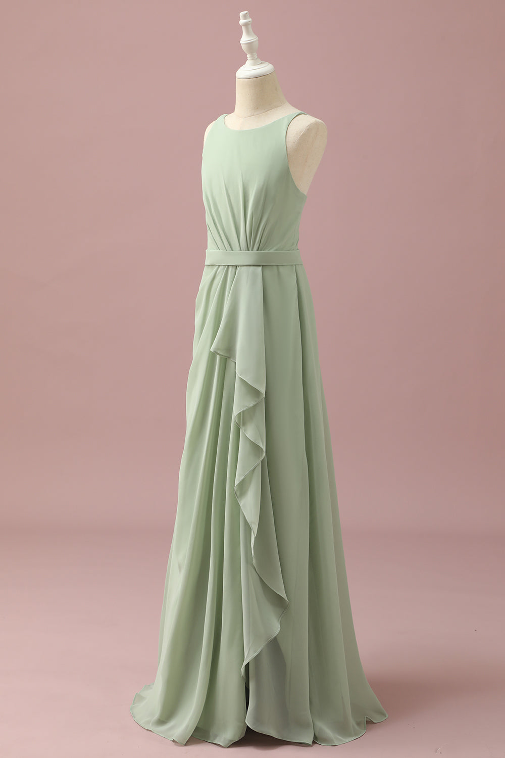 Wedtrend Women Dusty Sage Chiffon Round Neck Junior Bridesmaid Dress With Cascading Ruffles Wedding Guest Dress WEDTREND Wedtrend Women Dusty Sage Chiffon Round Neck Junior Bridesmaid Dress With Cascading Ruffles Wedding Guest Dress WEDTREND