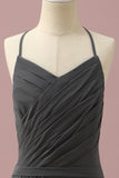 Black A-Line Spaghetti Straps Floor Length Chiffon Junior Bridesmaid Dress With Ruffles