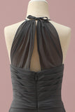 Black A-Line Spaghetti Straps Floor Length Chiffon Junior Bridesmaid Dress With Ruffles