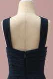 Dark Navy A-Line Halter Floor Length Chiffon Junior Bridesmaid Dress