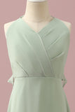 Sage A-Line V Neck Floor Length Chiffon Junior Bridesmaid Dress