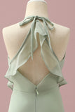 Sage A-Line V Neck Floor Length Chiffon Junior Bridesmaid Dress