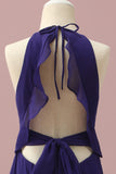 Purple Blue A-Line Halter Floor Length Chiffon Junior Bridesmaid Dress With Ruffles