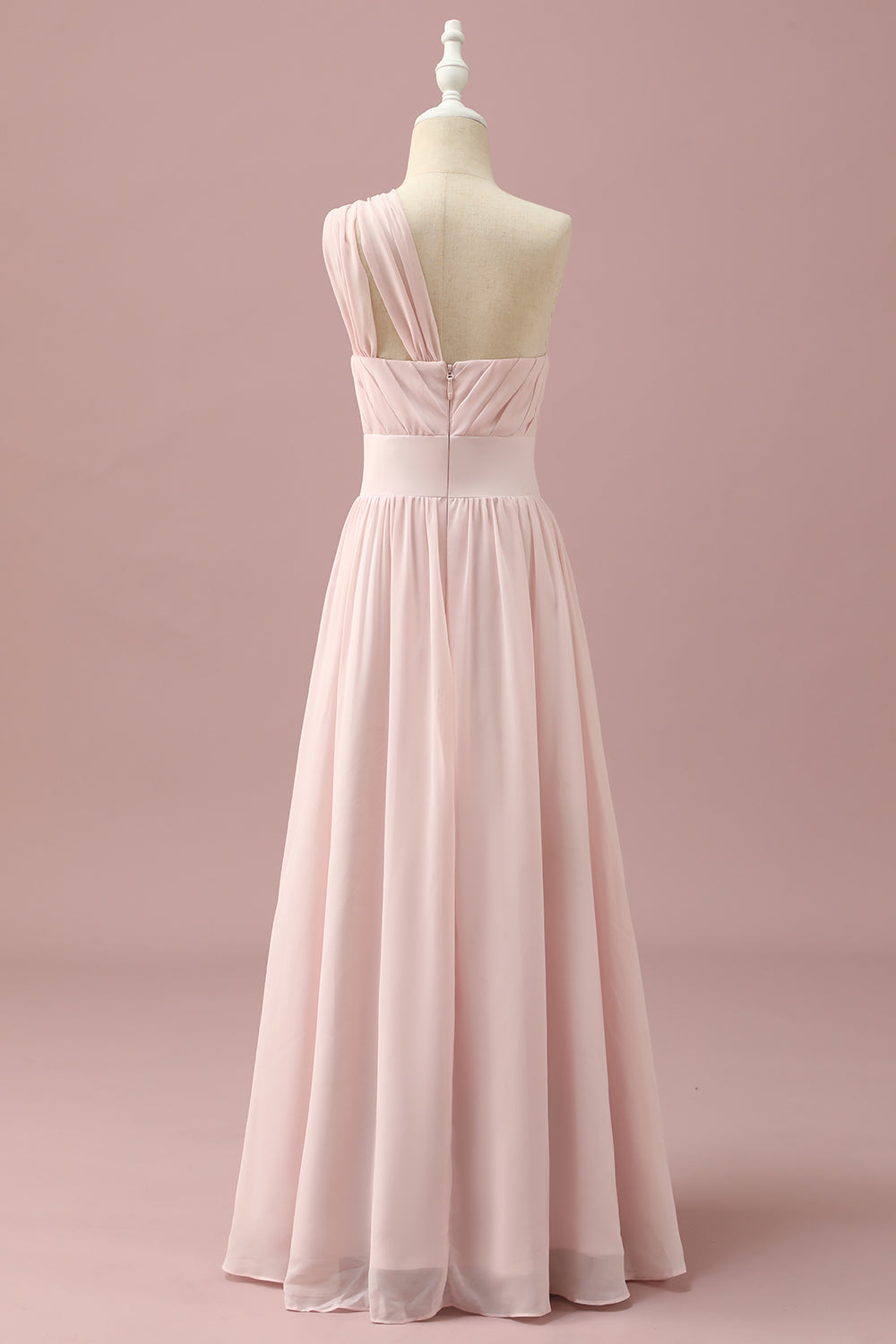 Light Pink A Line One Shoulder Chiffon Junior Bridesmaid Dress
