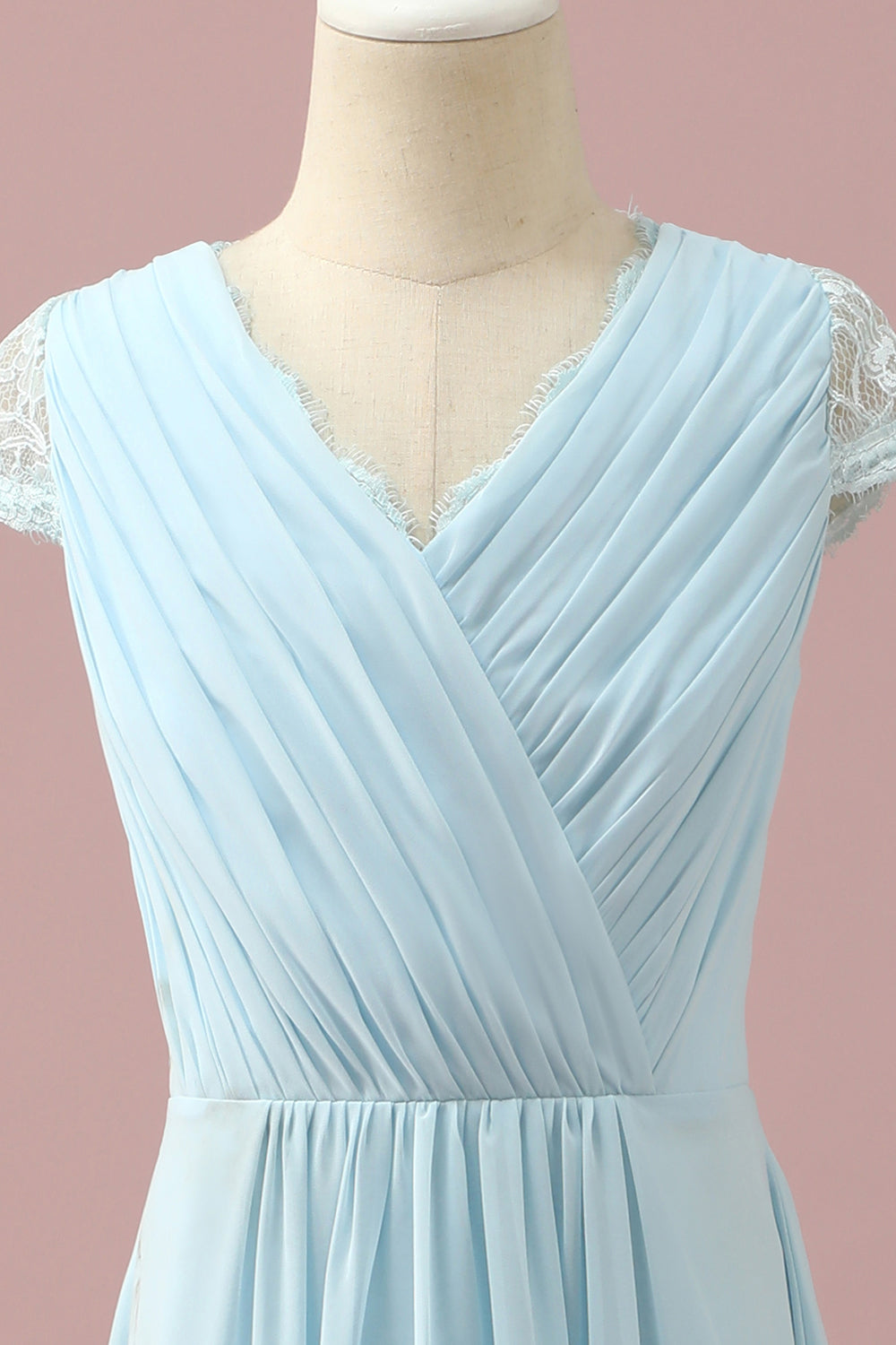 Wedtrend Light Blue A Line V Neck Floor Length Chiffon Junior Bridesmaid Dress Wedding Party Dress WEDTREND