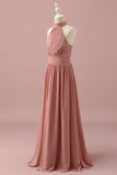 Sunset A Line Halter Floor Length Chiffon Junior Bridesmaid Dress