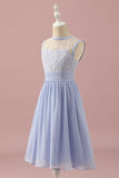 Lavender A Line Lace and Chiffon Short Junior Bridesmaid Dress