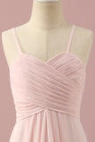 Light Pink A-Line Spaghetti Straps Floor Length Chiffon Junior Bridesmaid Dress