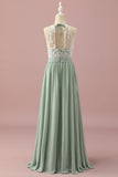 Sage Halter Lace and Chiffon Junior Bridesmaid Dress