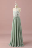 Sage Halter Lace and Chiffon Junior Bridesmaid Dress