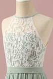 Sage Halter Lace and Chiffon Junior Bridesmaid Dress