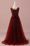 Burgundy A-Line V Neck Floor Length Chiffon Junior Bridesmaid Dress