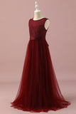 Burgundy A-Line V Neck Floor Length Chiffon Junior Bridesmaid Dress