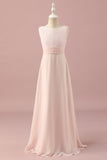 Light Pink A Line Lace and Chiffon Junior Bridesmaid Dress