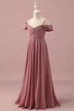 Blush A-Line Off The Shoulder Floor Length Chiffon Junior Bridesmaid Dress