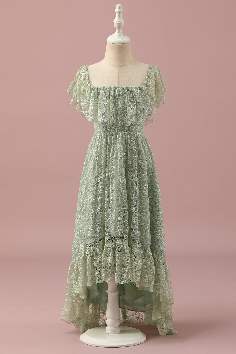 Wedtrnd Women Green High Low Square Neck Asymmetrical Lace Junior Bridesmaid Dress Wedding Guest Dress WEDTREND Wedtrnd Women Green High Low Square Neck Asymmetrical Lace Junior Bridesmaid Dress Wedding Guest Dress WEDTREND