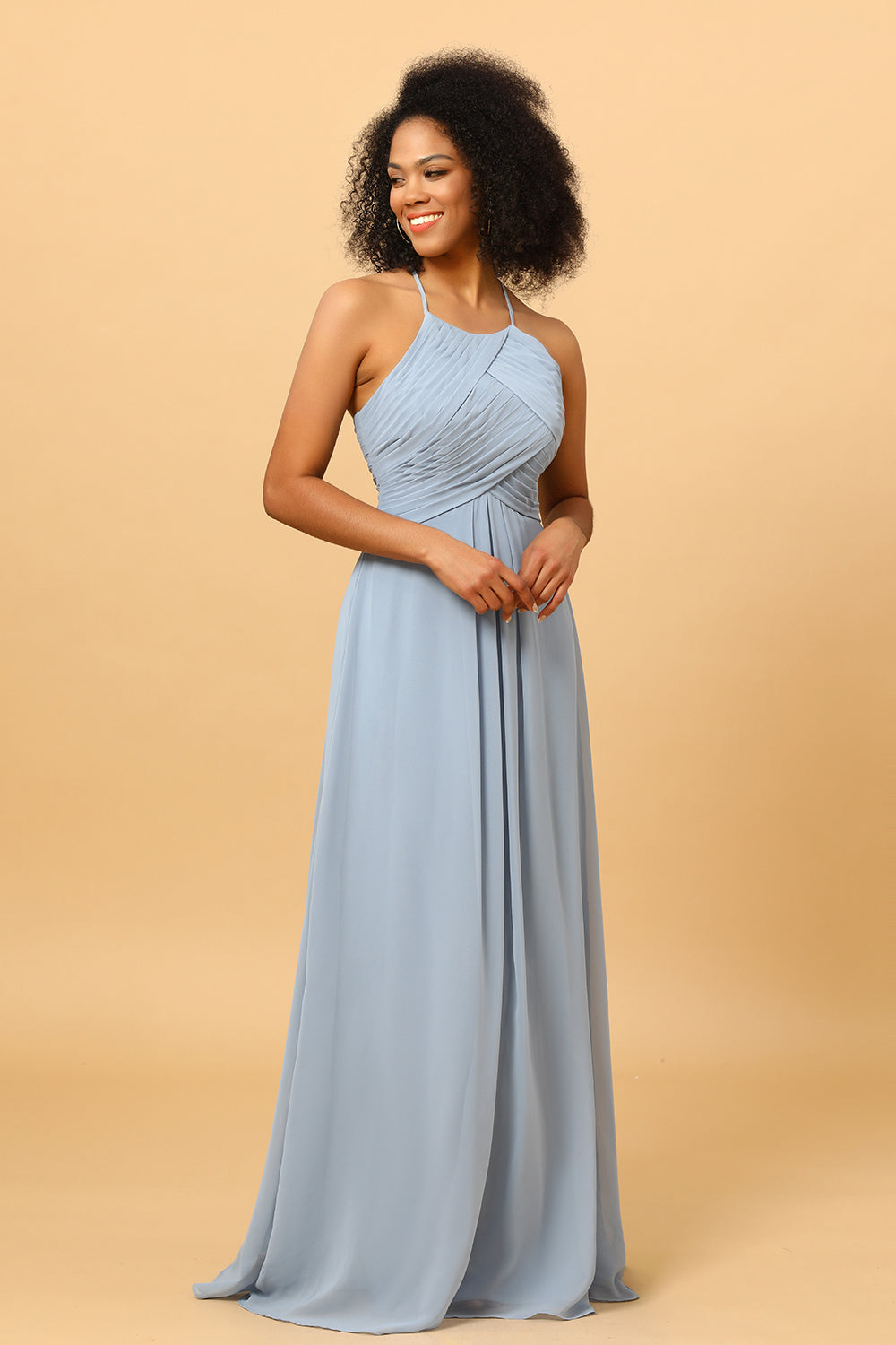 Wedtrend Women Dusty Blue Halter Neck Open Back Ruched Long Chiffon Bridesmaid Dress Party Dress WEDTREND Wedtrend Women Dusty Blue Halter Neck Open Back Ruched Long Chiffon Bridesmaid Dress Party Dress WEDTREND