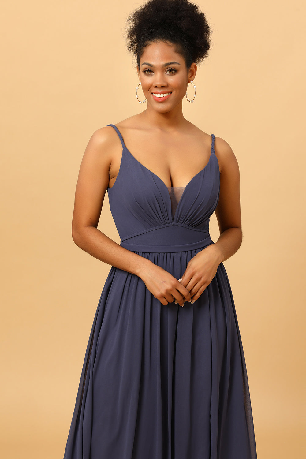 Wedtrend Women Grey Ruched Spaghetti Straps Long Chiffon Bridesmaid Dress with Slit, Twilight / US4 Wedtrend Women Grey Ruched Spaghetti Straps Long Chiffon Bridesmaid Dress with Slit, Twilight / US4